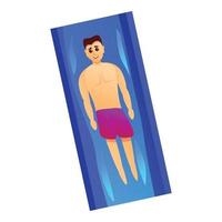 el hombre descansa sobre el icono del colchón de agua, estilo de dibujos animados vector