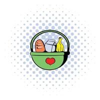 Basket with food icon, comics style vector