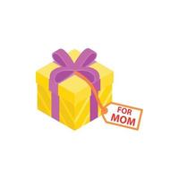 Gift box with pink ribbon and for mom card icon vector