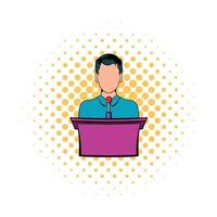 Orator speaking from tribune icon, comics style vector
