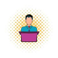 Orator speaking from tribune icon, comics style vector