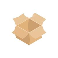 Open empty cardboard box icon, isometric 3d style vector