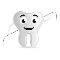 Tooth with dental floss icon, cartoon style vector