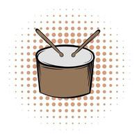 Drum and drumsticks comics icon vector