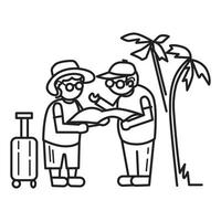 Old person travel concept background, outline style vector