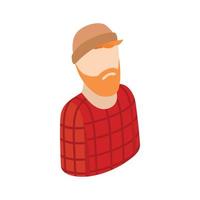 Man with a beard in a hat icon, isometric 3d style vector