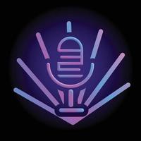 Neon studio microphone icon, cartoon style vector