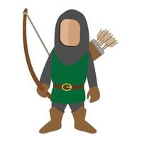 personaje medieval arquero icono de dibujos animados vector