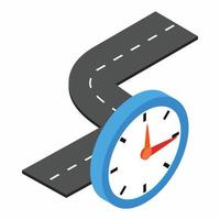 Road and clock icon, isometric 3d style vector