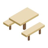 Wooden table and bench 3d isometric icon vector