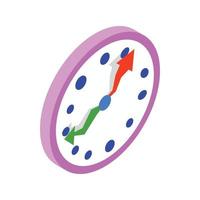 Wall clock with pink rim icon, isometric 3d style vector