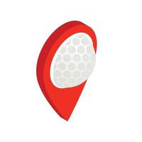 una marca de mapa con un icono 3d isométrico de pelota de golf vector