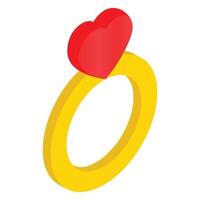 anillo con corazón icono 3d isométrica vector