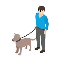 Blind man with guide dog icon, isometric 3d style vector