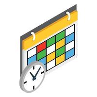 Schedule and clock icon, isometric 3d style vector