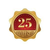 etiqueta dorada de aniversario de 25 años vector