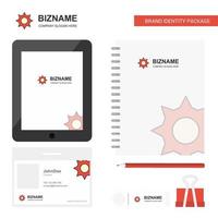 Gear Business Logo Tab App Diary PVC Employee Card and USB Brand Stationary Package Design Vector Template