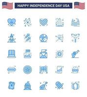 4th July USA Happy Independence Day Icon Symbols Group of 25 Modern Blues of bridge usa american sight landmark Editable USA Day Vector Design Elements