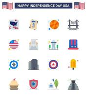 Big Pack of 16 USA Happy Independence Day USA Vector Flats and Editable Symbols of email flag ball country city Editable USA Day Vector Design Elements