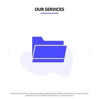 Our Services Folder Open Data Storage Solid Glyph Icon Web card Template vector