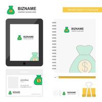 Money bag Business Logo Tab App Diary PVC Employee Card and USB Brand Stationary Package Design Vector Template