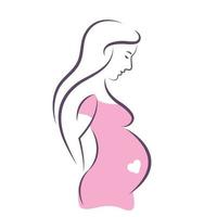 A pregnant woman. Vector. Illustration. Pregnant girl with long hair. Flat design. vector