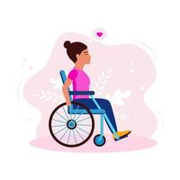 The girl is disabled. A woman in a wheelchair. Flat design. Vector. Illustration. vector