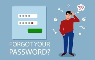 el hombre olvidó sus datos personales. el concepto de un protector de pantalla web con una contraseña olvidada. vector