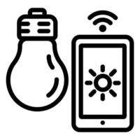 Smart bulb control icon, outline style vector