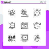 Set of 9 icons in Line style Creative Outline Symbols for Website Design and Mobile Apps Simple Line Icon Sign Isolated on White Background 9 Icons Creative Black Icon vector background