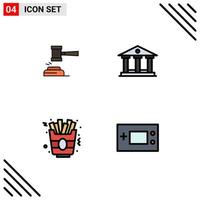 Universal Icon Symbols Group of 4 Modern Filledline Flat Colors of action building gavel law fast food Editable Vector Design Elements