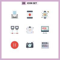 Mobile Interface Flat Color Set of 9 Pictograms of plan net device devices computers Editable Vector Design Elements