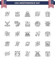 Happy Independence Day 25 Lines Icon Pack for Web and Print usa bag city food round Editable USA Day Vector Design Elements