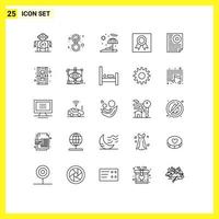 Modern Set of 25 Lines Pictograph of page document umbrella data frame Editable Vector Design Elements