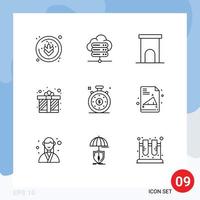 9 Thematic Vector Outlines and Editable Symbols of speedometer clock house love gift box Editable Vector Design Elements
