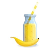 Banana smoothie bottle icon, cartoon style vector