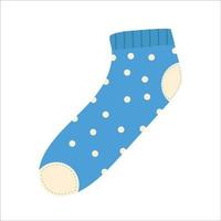 Blue sock with circles on white background. Vector isolated image for use in clipart or web design