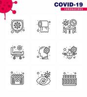 Covid19 icon set for infographic 9 Line pack such as flu wheels banned hospital strature viral coronavirus 2019nov disease Vector Design Elements