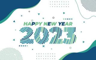 plantilla de tarjeta de felicitación de feliz año nuevo 2023, tipografía de moda con patrón geométrico hipster en estilo memphis, fondo de logotipo 2023, aplicable para banner, calendario, invitación, volante, medios sociales vector