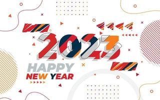 plantilla de tarjeta de felicitación de feliz año nuevo 2023, tipografía de moda con patrón geométrico hipster en estilo memphis, fondo de logotipo 2023, aplicable para banner, calendario, invitación, volante, medios sociales vector