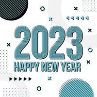 Happy new year 2023 greeting card template, Trendy typography with geometric hipster pattern in Memphis style, 2023 logo background, Applicable for banner, calendar, invitation, flyer, social media vector