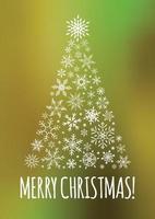 Merry Christmas vertical card with Christmas tree made of graphic snowflakes. Bright vector illustration.