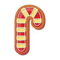 Gingerbread in cartoon style. Christmas cookie in the form candy cane. Colorful vector illustration isolated on white background.