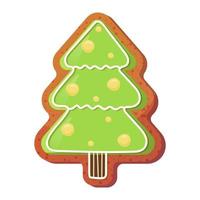 Gingerbread in cartoon style. Cookie in the form christmas tree. Colorful vector illustration isolated on white background.