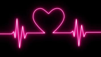battement de coeur numérique au néon plus animation sur bg noir, fond médical de cardiogramme de ligne de battement de coeur, animation de ligne de battement de coeur ecg ekg, animation vidéo de ligne de fréquence cardiaque au néon rougeoyante sur écran noir video