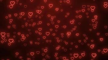 coeur d'amour rougeoyant au néon en mouvement. fond d'animation coeur romantique. fond de fête de la saint-valentin et du désherbage, concept de fond romantique, coeurs volant à l'écran video