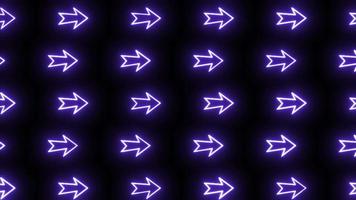 direção de seta de neon brilhante abstrata piscando, seta de neon piscando em fundo preto, animação de loop de linha de seta de neon usos de vídeo para tráfego de direção video