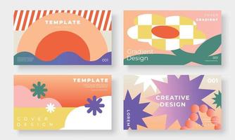 Set of template background design vector. Collection of creative vibrant abstract gradient geometric shapes, sun, flower, retro, groovy style. Art design for business card, cover, banner, wallpaper.