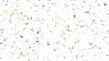 kleurrijk confetti deeltjes vallend over- wit achtergrond, confetti vallend viering animatie, feest bg, goud realistisch confetti explosies, verjaardag partij confetti vallend video