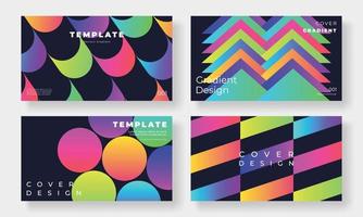 Set of template background design vector. Collection of creative trendy abstract gradient glow colorful geometric shapes on black background. Art design for business card, cover, banner, wallpaper. vector